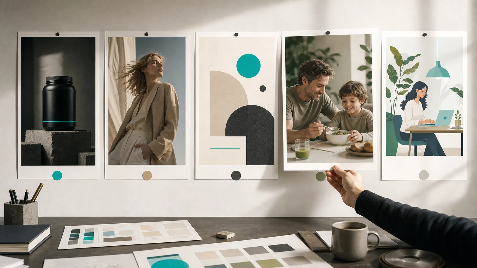 Side-by-side comparison of AI-generated brand images from FLUX.2, Midjourney v7 and Ideogram 4